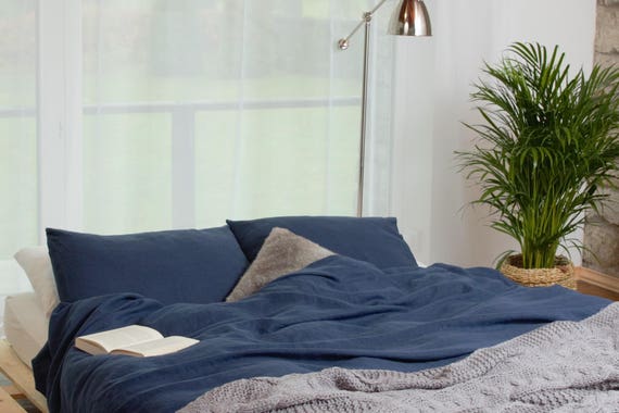 Blue 100 Linen Duvet Cover Very Soft And With Snap Buttons Etsy