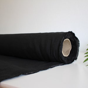 Black softened 100% LINEN FABRIC (European flax), medium heavy, Oeko-tex