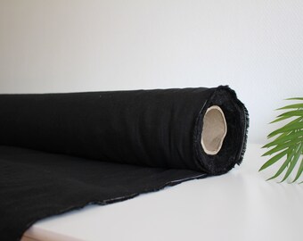 Black softened 100% LINEN FABRIC (European flax), medium heavy, Oeko-tex