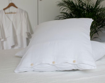 Two buttoned very soft LINEN PILLOWCASES in handmade and made to order