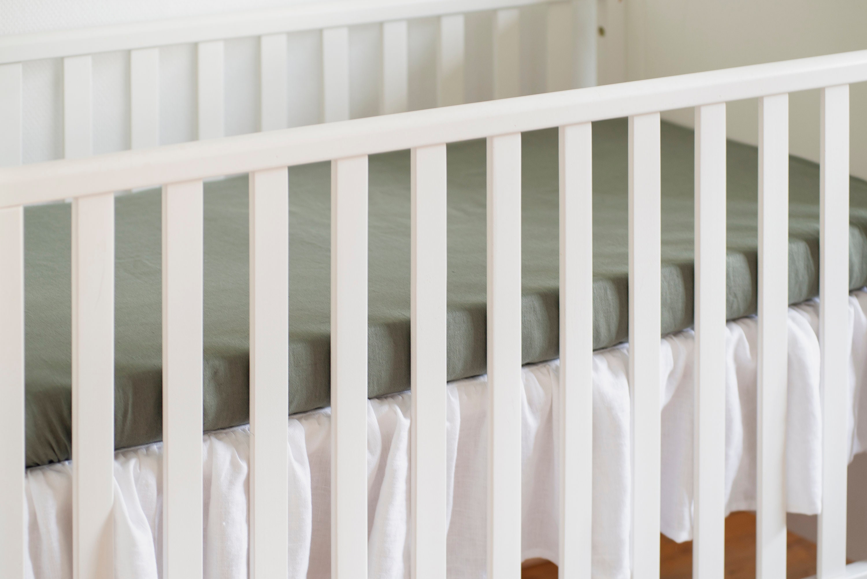 Sage Green CRIB FITTED SHEET of Softened Linen for Babies Etsy