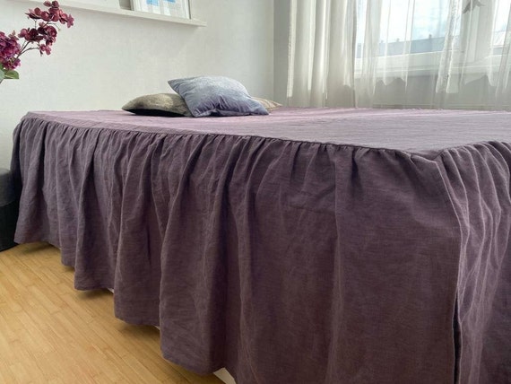 Purple Ruffled BED SKIRT of Very Soft 100 Linen King Queen Full Single Twin Double Custom Sizes Etsy Ireland