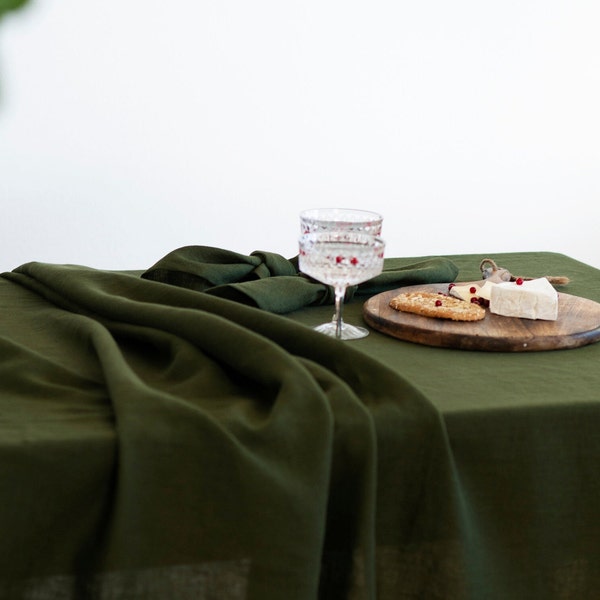 Linen TABLECLOTH in deep forest green of 100 % pure flax linen, made to order, might be used also as as blanket or towel