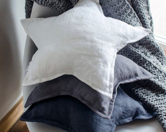 Star pillow of softened linen made by FlaxBox, ecofriendly, anti allergic, decorative pillows