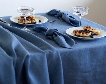 Linen TABLECLOTH in light blue of 100 % pure flax linen, dining room, gift for her