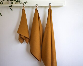 Mustard yellow LINEN TOWELS with loop and 14 more colors available