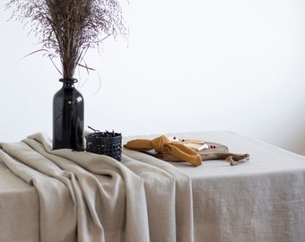 Linen TABLECLOTH in natural grey of 100 % pure flax linen, dining room, gift for her