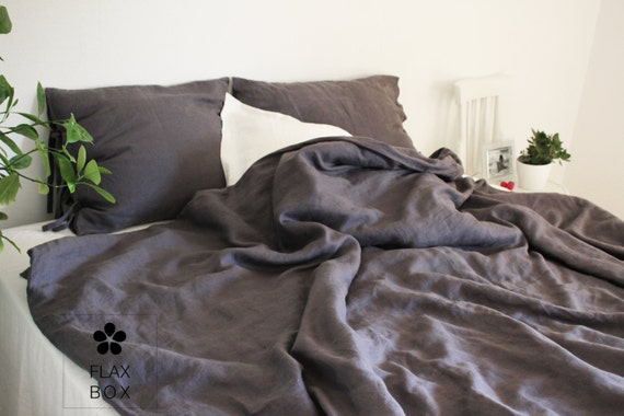 Dark Grey Linen Duvet Cover With Ties Handmade Of Softened Etsy