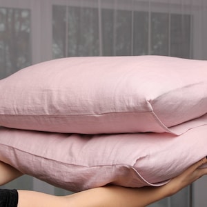 Set of 2 pink PILLOWCASES 50x65cm (20&quot;x25&quot;) with inside pocket of softened flax linen fabric