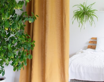 100% linen CURTAINS panel in light brown beige of medium heavy softened europen flax linen, hanging, flat panel curtains
