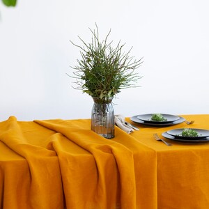 Linen TABLECLOTH in mustard yellow of 100 % pure flax linen, made to order, might be used also as as blanket or towel