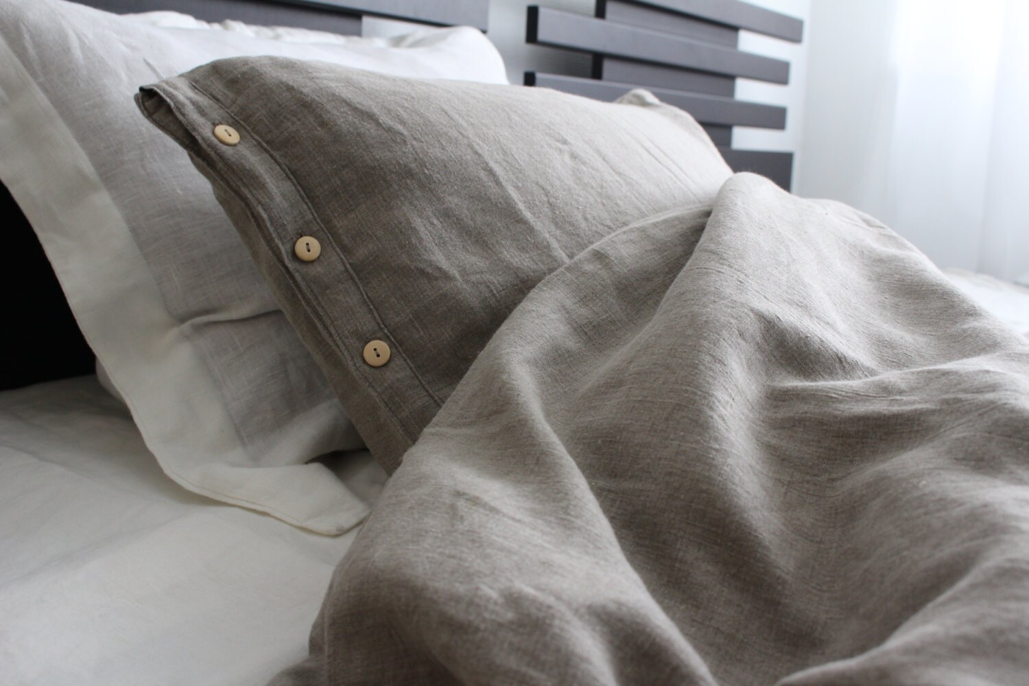 Image showcasing Bedding SET of 3 Pc, 100% European Flax Linen Bedding in Single Size ...