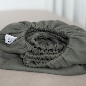 Sage green CRIB FITTED SHEET of softened linen for babies, toddlers, kids in handmade, nursery stuff, shower gift,  register