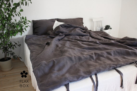 100 Ecofriendly Natural Linen Dark Grey Bedding Set Full Ecofriendly Natural Linen Dark Grey, Dark Grey King Size Bedding Set