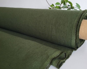 Dark green  100% LINEN FABRIC (European flax), medium heavy, Oeko-tex