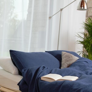 Blue DUVET COVER, US queen size 90x88 in, of softened 100% linen with snap button closure