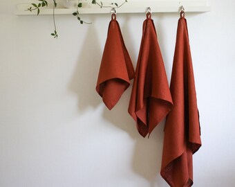 Natural dark brown LINEN TOWELS with loop and 14 more colors available