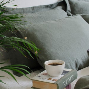 Two moos green LINEN PILLOWCASES in handmade and made to order, standard, queen, king, euro, custom sizes