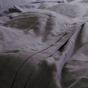 Duvet cover set, US king size, in dark grey, handmade of softened linen image 5
