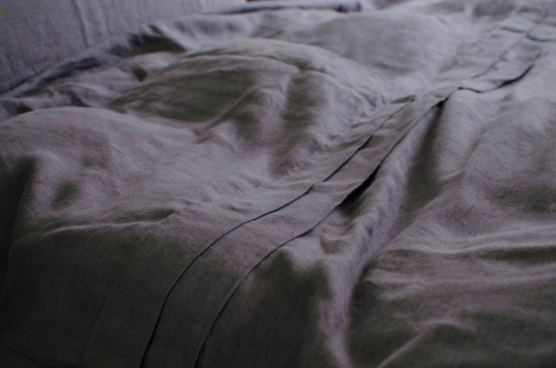 Duvet cover set, US king size, in dark grey, handmade of softened linen image 5