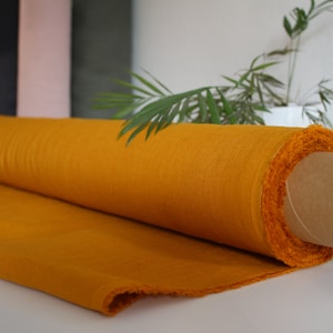 Saffron yellow softened 100% LINEN FABRIC (European flax), medium heavy, Oeko-tex