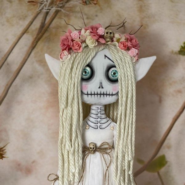 WILLOW Rag doll 19" fairy elf Wonderland Whimsical Goth Funky Creepy Cute handmade art doll Collection Signed and Numbered