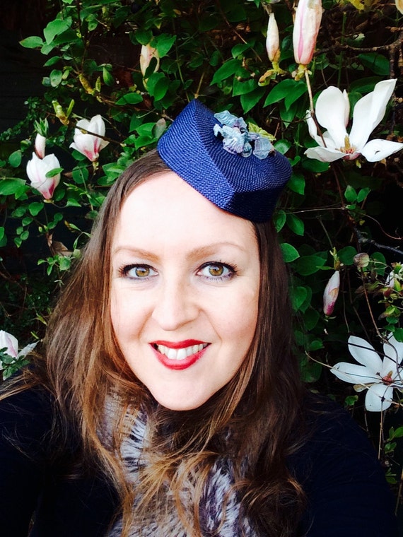 Heart Shaped Blue Straw Hat Fascinator 