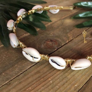 Gold Brass Wrapped Cowrie Crown Headband