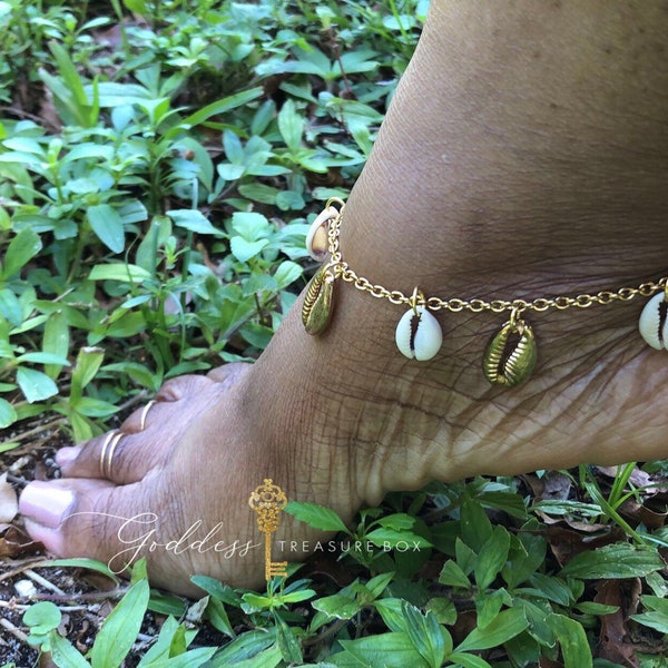 Yalé Cowrie Charmed Ankle Adornment by Goddess Treasure Box