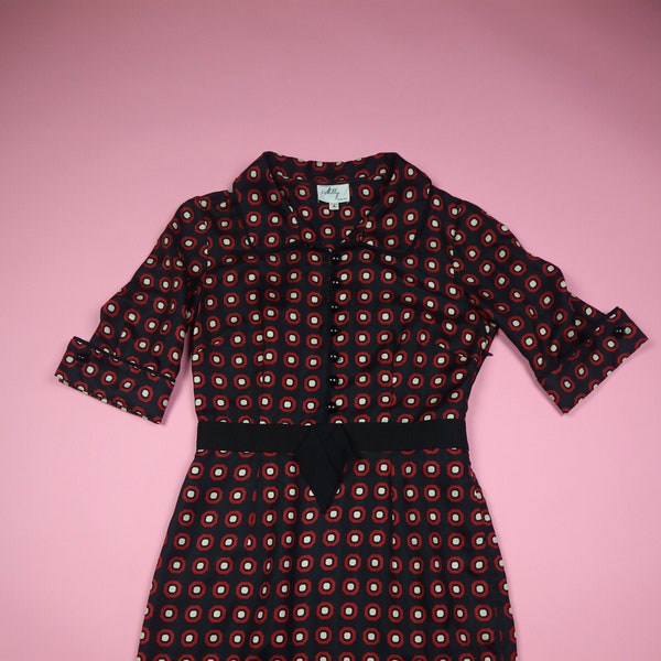 Milly of New York vintage Dress with red & navy pattern