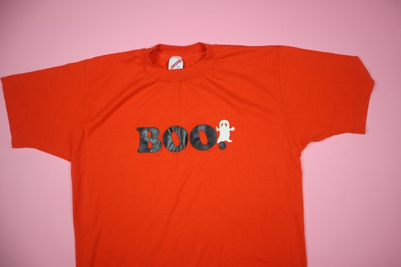 BOO Ghost Halloween Orange 1990s Vintage Tshirt - image 2