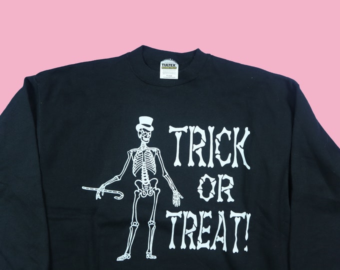 Trick or Treat Skeleton Bones Halloween 1990's Vintage Sweatshirt