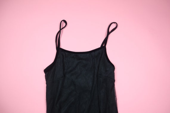 Black Crinkle Mesh Overlay Spaghetti Strap 1990's… - image 1