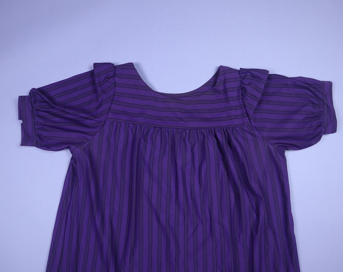 Black & Purple Stripe Georgee Originals 1980s Vintage House Dress