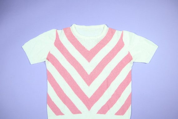 Pink & White Stripe Handmade Vintage Sweater - image 1