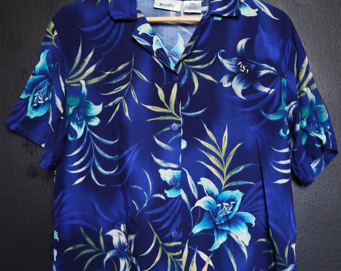 Blue Floral Hawaiian 1980's Vintage Shirt