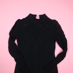 Black Lace Mesh Sleeve Fitted 1990&#39;s Expo Nite Vintage Dress