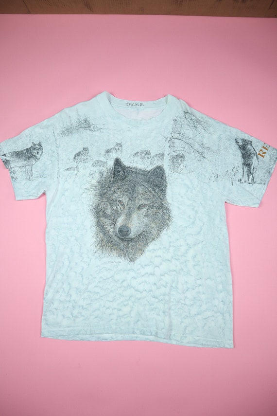 Reno Wolf Cute Animal All Over Print 1990's Vintag