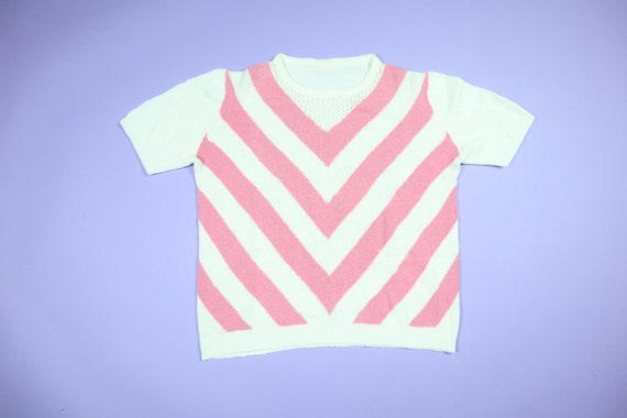 Pink & White Stripe Handmade Vintage Sweater - image 2