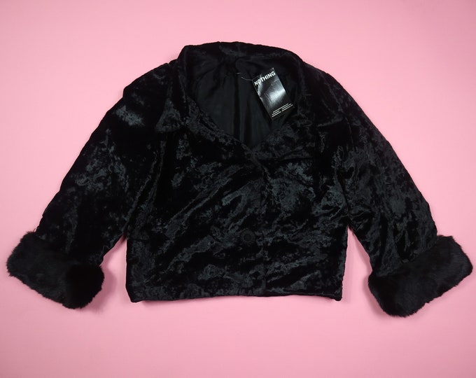 Black Crushed Velvet & Fur Vintage Jacket