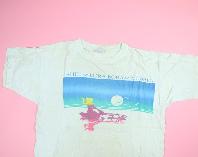 Tahiti, Bora Bora, Morea Sunset Reflection 1980's vintage Tshirt