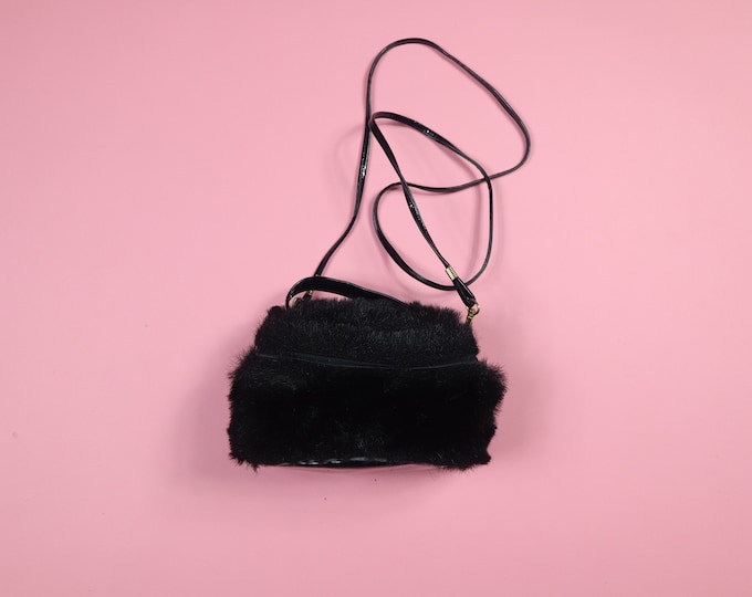 Black Fur Vintage Crossbody Handbag Purse