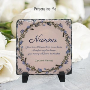 Nanna Nan Nanny Memorial Slate.  Forget Me Not Personalised grave plaque for grandma