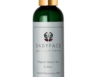 Babyface Organic Green Tea & Aloe Facial Cleansing Milk, Piel Sensible, Madura, Natural, Antioxidantes 4.4 oz.