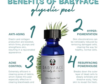 Babyface 70% Glycolic Acid Chemical Peel, Anti-Aging, Large Pores, Uneven Skin Tone, 1.2 oz.