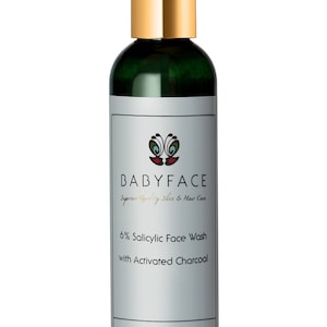 Babyface 6% Salicylic & Activated Charcoal Face Wash Cleanser, Acne Prone Skin, Large Pores, Sensitive Skin, 4.4 oz.