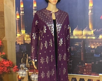 Purple Passion Egyptian Assuit Open Robe with Silver  Bellydance Cover up/Jacket/Open robe with SILVER ASSUIT