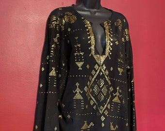 Black Egyptian Assuit with GOLD ASSUIT Bellydance assuit tunic top  Egyptian revival / Bellydance costume/