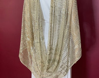 1920's Cream VINTAGE Egyptian ASSUIT w/Silver UNIQUE patterns! Bellydance assuit  Egyptian revival/Flapper/Gatsby