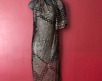 Antique Egyptian Assuit Black with Silver Wedding Shawl  Egyptian Revival/Gatsby Flapper/Bellydance